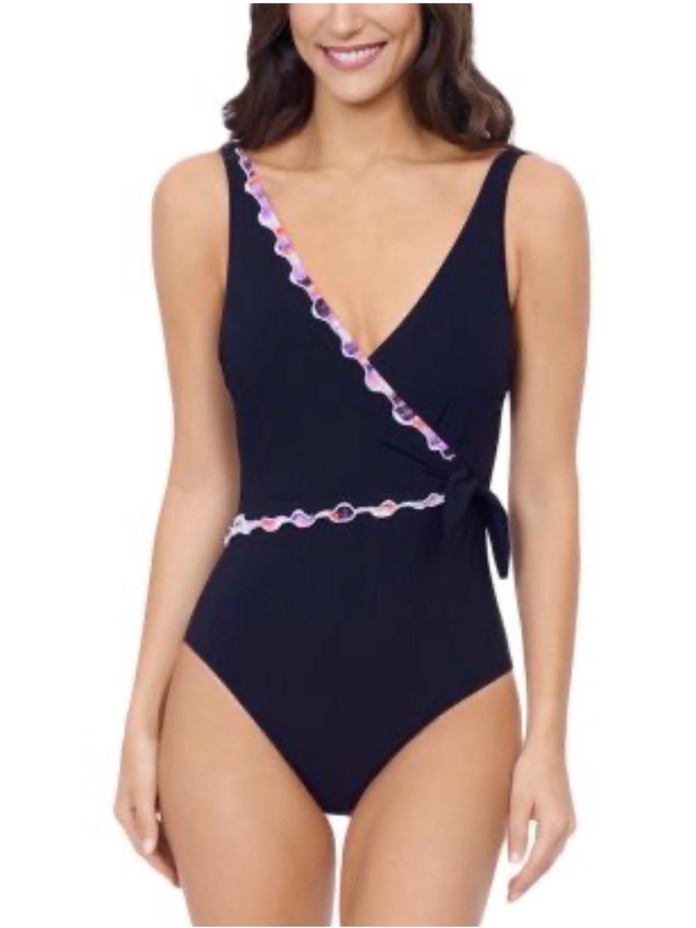 NWT Profile by Gottex Riga Tricolore Swimsuit -Size 8 - Black with Detailed Trim
